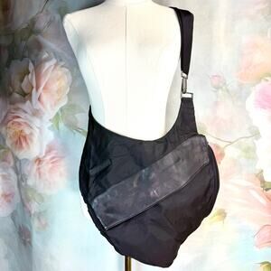 Vintage Y2K DKNY Black Nylon & Leather Multi Pouch Crossbody Sling Bag